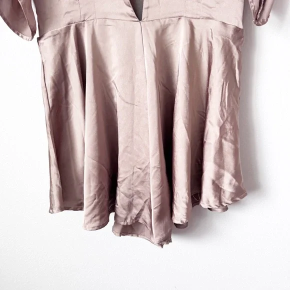 Lioness Taupe Warhol Satin V-Neck Romper - Picture 3 of 10
